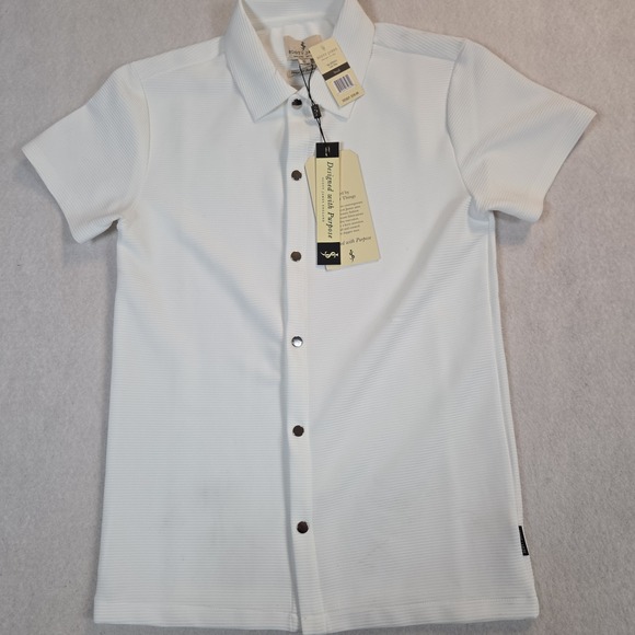 Scott James Other - NWT Scott James Knit Shirt Mens Small Snap Front Polo White Short Sleeve Casual
